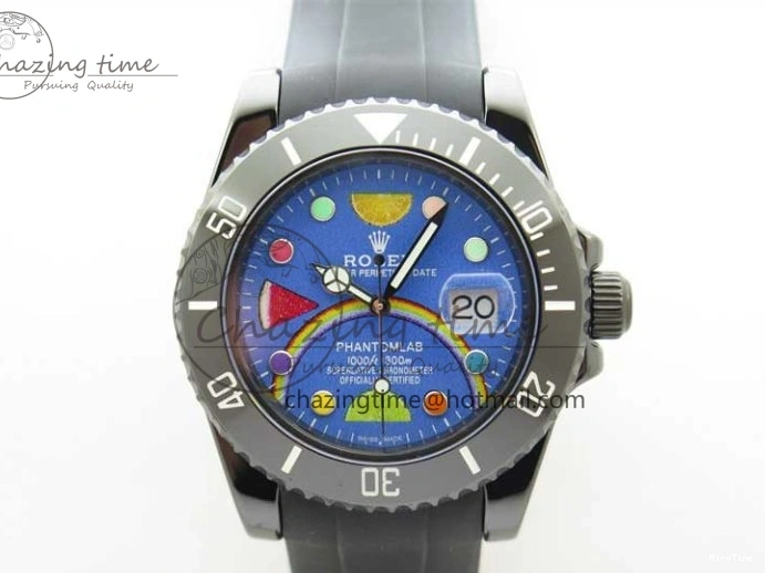 MiroTime 1227 Submariner 40mm Black Ceramic 5GF Best Edition Blue Candy Dial on Black Rubber Strap SA FashionForward 2473